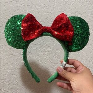 Disney Green Sequin Ears with Red Bow